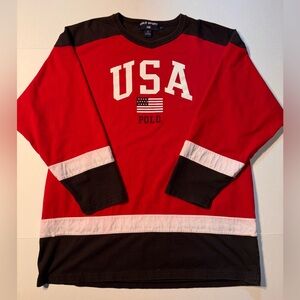 Vtg Polo Sport Ralph Lauren USA 90s Hockey Jersey Rugby Longsleeve T-shirt Large